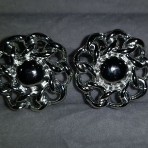 Lisner Earrings Solid Silver Tone Cluster Clip On